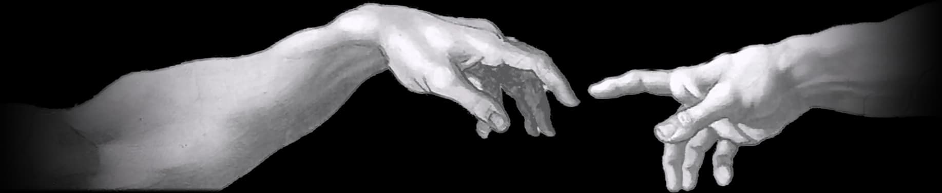 Two hands reaching for each other, after Michelangelo’s Creation of Adam